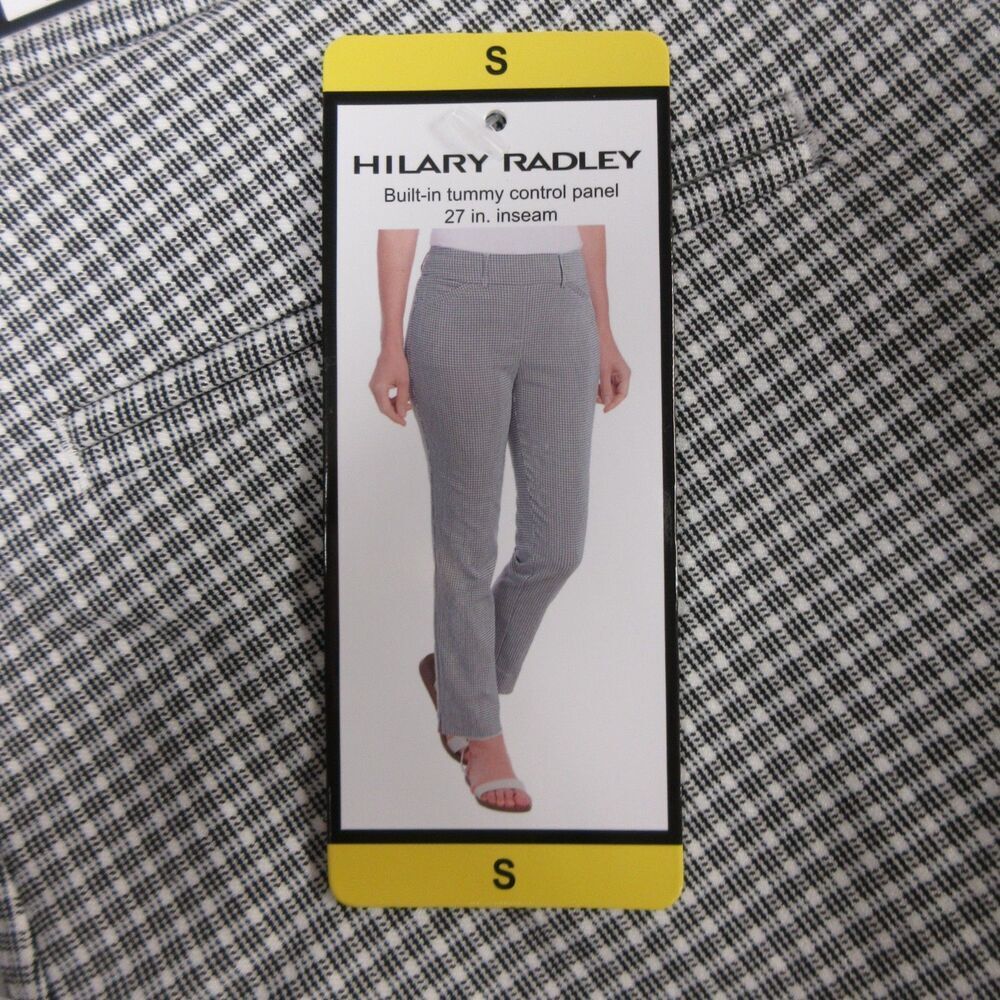 HILARY RADLEY Plaid Tummy Control Ankle Pants Sz S (4-6) White Black Cropped NWT